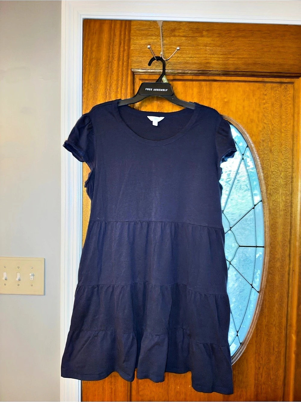 Time and Tru Women's Short Sleeve Tiered Cotton Dress Blue XL